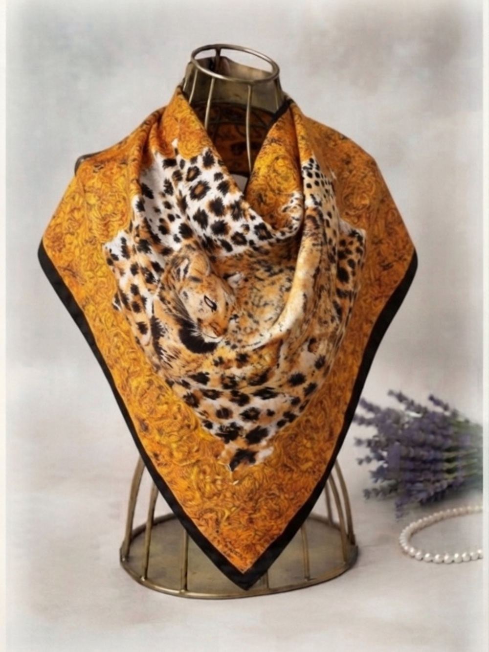 Vintage D’Argenlieu Paris Silk Leopard Baroque Scarf